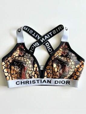 Christian Dior Satin Safari Animal Print Crop Black Tan Sport Bra